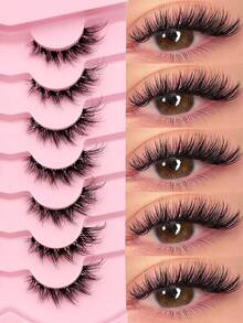 Sibeuna 7 Pairs Natural Style False Eyelashes, Cat Eye & Fox Eye Clear Band Fluffy Faux Mink Lashes, Suitable For Daily, Party And Travel Makeup, Beginner Friendly - Black - View 2