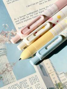 4pcs Highly Attractive Polka Dot Pattern Retractable Ballpoint Pens, Premium Ink, Suitable For Students And Exams, Quick-Drying, Black Ink, Back To School Essential - Multicolor - View 5