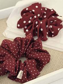 1pc Fashionable Contrast Color Vintage Blue Printed Scrunchie, Women's Premium Luxury Double Layer Ruched Hair Tie - Multicolor - View 1
