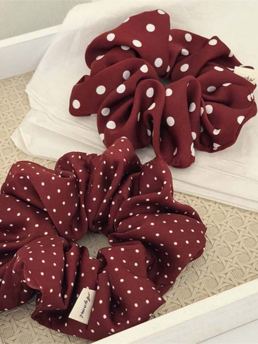1pc Fashionable Contrast Color Vintage Blue Printed Scrunchie, Women's Premium Luxury Double Layer Ruched Hair Tie - Multicolor - View 1