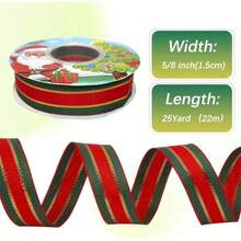 25 Yards Christmas Plaid Stripe Ribbon, 5/8 Inch(15mm) 100% Polyester Fabric, Festive Wrapping Ribbon For Gift Package, Christmas Tree Wreath, DIY Crafts & Hair Bows - Multicolor - View 6