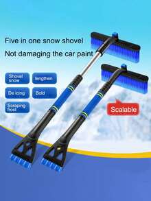 1pc Car Snow Shovel Multi-Function Ice Scraper Snow Brush Dual-Head Aluminum Alloy Extendable Snow Shovel - A - View 3