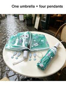 Super Cute Transparent Manual Folding Umbrella, Fresh Cat & Star Print, Comes With Hanging Decor. One-Click Open, Lightweight And Compact For Easy Storage. High Aesthetic Value, Perfect For Rainy Day Photos, Daily Commute, Cute Gift For Girls. - Umbrella - View 11