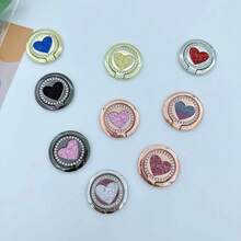 Glitter Heart All-Metal Phone Ring Holder, Fashion Magnetic Car Phone Mount, Multi-Function Finger Ring Stand, Portable Desktop Phone Support Accessory, Suitable For Smartphones - Multicolor - View 1