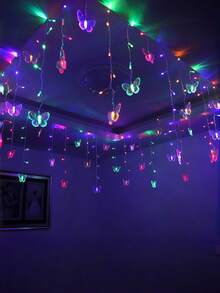 1pc Butterfly Curtain Lights, 3.5m 96 LEDs, 8-Mode Multicolor Flashing Curtain Lights, RGB Suitable For Christmas, Valentine's Day, Wedding, Party, Bedroom, Garden - Controllable Romantic Window Decor Lights USB Curtain Fairy Lights, Christmas Bedroom Bay Window Holiday Atmosphere Lights, Wedding Party Homestay Christmas Tree Decoration Lights, Multicolor Butterfly LED Icicle Curtain Lights, Dreamy Realistic Butterfly Pendant Colorful Lights - M18-butterfly Curtain Lights - View 3