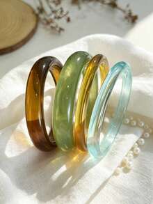 7pcs Fashionable Luxurious Y2K High-End Unique Shiny Glossy Multi-Purpose Vintage Elegant Green Resin Amber Gold Metal Beaded Bracelet Set, Suitable For Women's Daily Wear And Holiday Parties - Multicolor - View 4