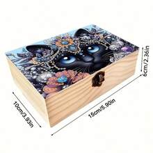 1 Set Diamond Painting Black Cat Pattern Handmade Art Wooden Box With Flip Lid And Lock, Multi-Function Storage Box For Small Items, Jewelry And Mosaic Crafts, Happy New Year, Valentine's Day, Easter, Wedding - Multicolor - View 7