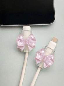 2pcs 3D Bow Cable Protector, Anti-Breakage Compatible With Apple 18W/20W Type-C, Cute And Durable Cable Protector, Gift For Friends, Ideal Small Gift, Christmas Gift - Single Wave Style - View 8