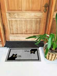 Cartoon Black Cat Thick Flannel Entryway Mat, Machine Washable, Suitable For Doorway, Bathroom, Laundry Room, Sink, Foot Mat, Dining Room, Bedroom, Indoor Floor Mat - Grey - View 4