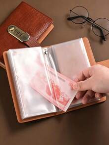 1pcLockable Cash Savings Binder, PU Leather Budget Planner Notebook With Clear Sleeves, 50 Pages Holds 100 Sheets, Password Lock Money Organizer For Household Budget, Financial Management - View 3