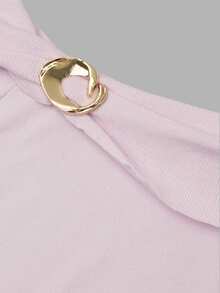 Nicenter Women's Cold Shoulder Metal Button Pleated Long Sleeve Wool Blend Knit Dress, Elegant Pink Autumn Women's Wear, Winter Party Vacation Outfit - Mauve Purple - View 5