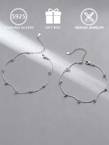 1pc Ins Style 925 Silver Bead Knot Thin Snake Bone Bracelet For Women Commute & Date Wear - Silver - View 6