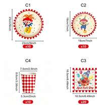 50Pcs April Fools' Day Disposable Tableware Set, 7in & 9in Paper Plates, Paper Cups And Paper Napkins, Cute Clown Surprise Box Balloon Print, April Fool's Day Carnival Party Table Decor Supplies - Multicolor - View 6