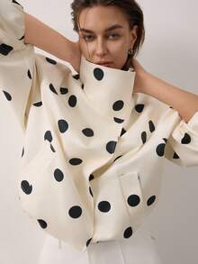 Women's Long Sleeve Stand Collar Polka Dot Flight Jacket - White - View 3