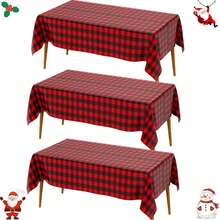3 Packs/1-Pack Red And Black Checkered Tablecloth, Disposable Plastic Buffalo Check Tablecloth 54*108 Inches Red Tablecloth Rectangular For Picnic, Birthday, Christmas, New Year Holiday Party Decoration - Black and Red - View 7