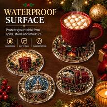 4/8pcs Autumn/Winter New DIY Colorful Pearl Rhinestone + Shiny Diamond Cup Coaster Set, Suitable For Beginners, Applicable For Home, Festival Decoration, DIY Handmade Kit, Perfect Gift Choice For Family And Friends - Rhinestone Coaster/QY214 - View 5