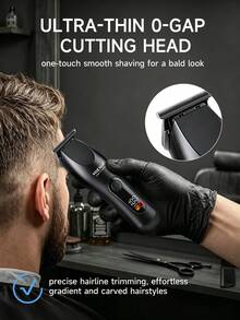 HIENA Men's Hair Clipper & Trimmer Electric Set, Cordless Hair Clipper + Reciprocating Shaver, Suitable For Carving, Trimming, Facial Shaving, USB Fast Charging, LED Display, Home Gift, Holiday Gift - Black - View 4