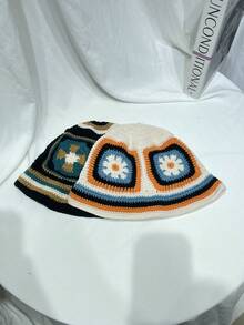 OBOVAY 1 buah Topi Ember Wanita Y2K Warna-warni Buatan Tangan, Topi Rajut Patchwork Blok Warna Gaya Hip-Hop Jalanan, Cocok untuk Pemakaian Sehari-hari, Liburan, Bohemian - Sepuluh warna - View 11