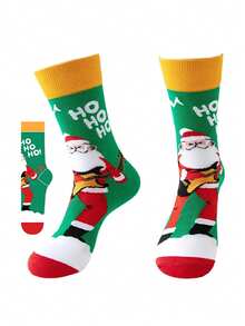 5 Pairs, Random Mixed Colors For Men & Women, Christmas Cartoon Printed Mid-Calf Socks, Soft And Breathable, Fun Holiday Socks For Christmas - Multicolor - View 9