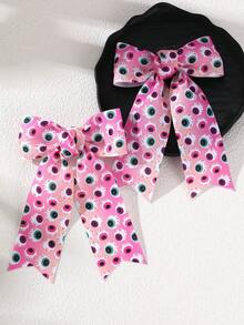 2pcs/12pcs Girls Halloween Multi-Color Printed Long Ribbon Bow Hair Clips Set, Cartoon Pumpkin Ghost Spider Pattern Hair Clips For Kids, Holiday Party Cosplay Costume Satin Ribbon Hair Accessories - Multicolor - View 7