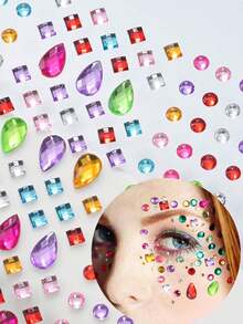4/2/1pcs Y2K Colorful Face Gem Stickers, Multicolor Heart, Star, Water Drop Rhinestones, Self-Adhesive Face Decor Patches, Suitable For Festival Party, Cosplay, Christmas, Halloween Makeup, Body And Eye Decoration, Face Diamond Stickers - Multicolor - View 7