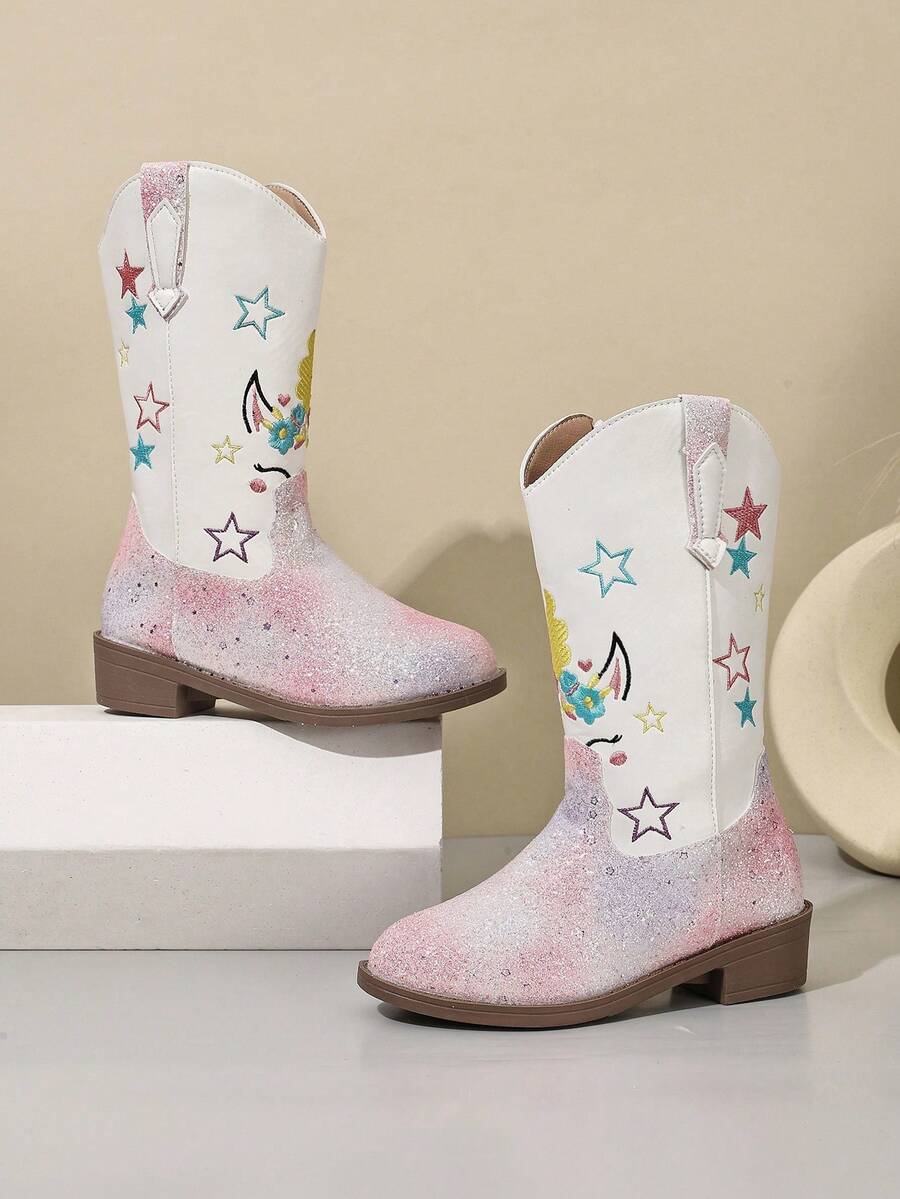 Girls' Star Western Mid-Calf Boots, Children's Boots - Beige - View 1