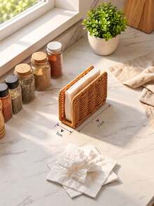 1pc Woven Upright Napkin Holder, Rustic Boho Paper Napkin Organizer, Freestanding Tabletop Napkin Dispenser For Kitchen Counter, Dining Table, Coffee Table, Living Room & Cafe Decor - Multicolor - View 6