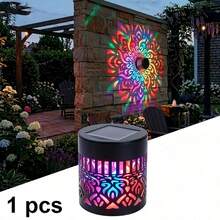 Đèn chiếu hình Mandala năng lượng mặt trời, đèn tường LED năng lượng mặt trời đa màu, đèn chiếu hàng rào năng lượng mặt trời, đèn trang trí ngoài trời chống nước IP65, phù hợp cho sân vườn, sân, hiên, lối đi, trang trí Giáng sinh, Halloween và lễ hội - Hoa mạn đà la - Xem 7