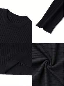 GRDR Men's Black Vertical Ribbed Crew Neck Sweater Slim Fit Textured Knit Pullover Casual Base Layer Top Autumn/Winter - Black - View 10