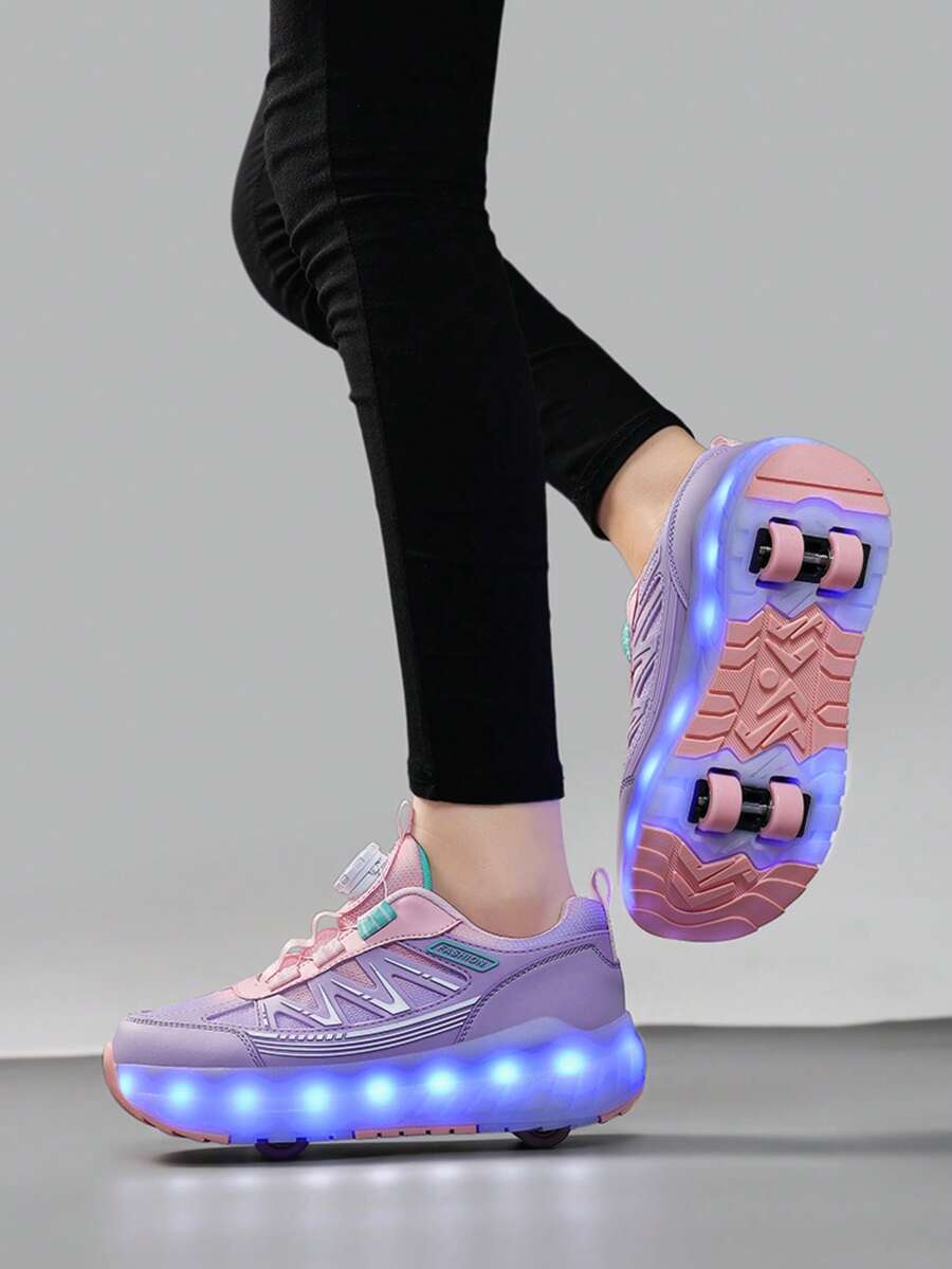 中性款 LED 充電發光輪滑鞋，兒童多功能可變形直排輪滑鞋，適合四季使用，可拆卸輪子，適合戶外與運動滑行