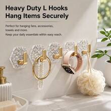 2/1 Packs Heavy-Duty Plastic Self-Adhesive Hexagonal Ripple Hooks, Sticky Hooks For Bathroom, Kitchen, Easy-Install Home Organizer For Keys, Towels, Coats - Multicolor - View 4