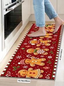 1/2pcs Christmas Kitchen Decor Rugs, Merry Christmas Gingerbread Man Design, Winter Kitchen Carpets And Mats, Non-Slip Washable Absorbent Kitchen Accessories Decorative Floor Mat, Christmas Holiday Gift! - Multicolor - View 14
