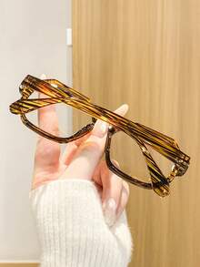 1 Pair Women's Polygon Frame Yellow Striped Clear Lens Glasses, Minimalist Versatile Fresh Face-Flattering Eyewear, Suitable For Short Trips, Friend Gatherings, Daily Commute, Artistic Store Visits - Clear - View 3