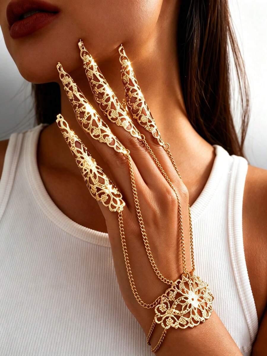European & American Bohemian Exotic Versatile Casual Medieval Finger Chain - Gold - View 1