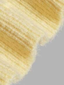 Sweater Rajut Lengan Panjang Leher Bulat Motif Garis-garis Kuning Multiwarna untuk Wanita Musim Panas dan Gugur, Model Pullover Kasual Dasar - Kuning - View 5