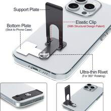 Phone Slim Kickstand, Ultra Thin Vertical And Horizontal 360° Rotating Universal Steel Metal Stable Stand Pocket Friendly Sticky Holder Compatible With Iphone/Android Cellphone Case - Black and White - View 5