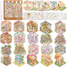 1 Set 60pcs Scene Stickers, Includes 40pcs Materials, 20 Scenes, Miniature Scene Sticker Box, Easy To Store, Mini House Stickers, Suitable For Decoration Stickers, Creative Self-Adhesive House Stickers, Decorative Stickers - Multicolor - View 2