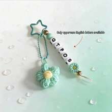 [Customized]1pc Silicone Personalized Beaded Charm, Paired With 1 Handmade Yarn Flower, Customized English Letter, Star Clasp Packaging Decoration, Birthday Gift - Multicolor - View 13