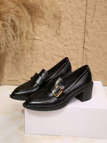 Deep Cut High Heel Women's Pumps With Side Elastic Band Design, Simple Daily Commute Shoes - Black - View 5