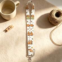 1 Piece Cute Capybara Drinking Bubble Tea Lanyard & Card Holder Set, Cute Animal Badge Reel For School Office ID Card, Lovely Gift For Capybara Lovers - Multicolor - View 5