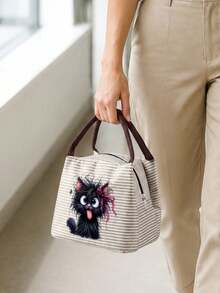 Cute Black Cat Lunch Bag,Leak-Proof Lunch Bag/Cooler Bag,Lightweight Canvas Lunch Box,For Work, Picnics, Outdoor Activities - Multicolor - View 4