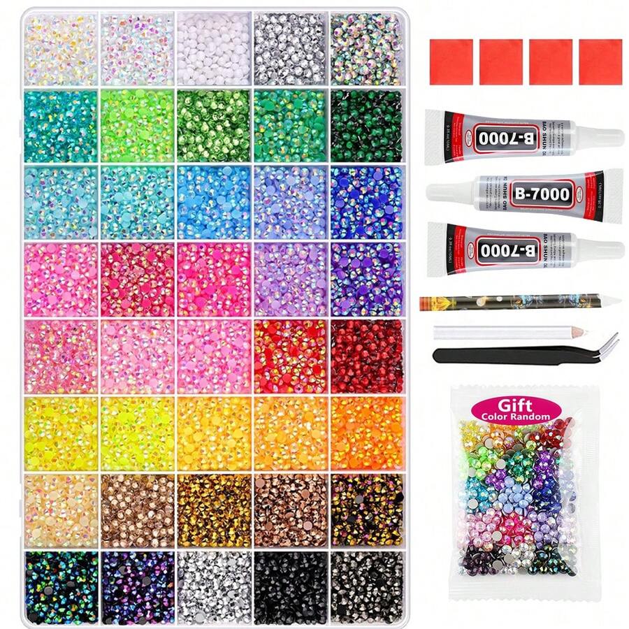 40 Colors Mixed Crystal Rhinestone Decor Set, Suitable For Clothing, Cups, Shoes, Fabrics, Diamond Art Supplies, Shiny Decorations, Craft Supplies, Diamond Painting Decor And Other Rhinestone DIY - 4mm - View 1