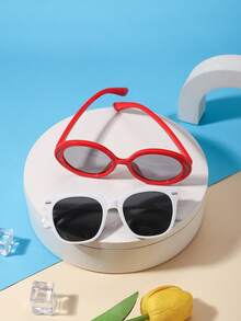 1set 2pcs Kids 3-8Y Mixed Shape Glitter Accent PC Frame Sweet Fashion Glasses For Gathering Wear With Glasses Box - Multicolor - View 3
