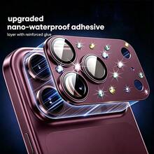 NNBILI 1pc Colorful Rhinestone Faux Original Lens Protector, New Colorful Rhinestone Design, Compatible With IPhone 18 Pro Max, Multiple Colors Available - Lens Protection Accessory, Tempered Glass Material, Scratch-Resistant, Camera Lens Cover, Easy To Install - Burgundy - View 3