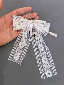 New Korean Style Ins Niche Pearl Lace Bow Pendant, High-End Elegant Bag Charm Suitable For Backpack Accessories, Handmade Materials And Jewelry Making, Perfect Christmas And Halloween Gift - 1 - View 9
