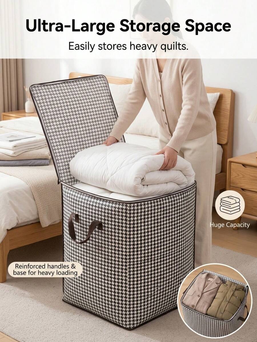 CHIGO Houndstooth Pattern Multi-Function Storage Bag, Soft And Firm Shape Resistant To Deformation, Classic Pattern Suitable For Various Styles, Applicable For Student Dorm Storage, Living Room Clutter Organization, Outdoor Portable Items, Practical Holiday Small Gift - Multicolor - View 1