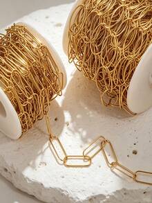 1m Stainless Steel 18K Gold-Plated Paperclip Chain-Geometric, Oval, Rectangular-Necklace And Bracelet DIY Jewelry Making Supplies For Everyday Wear - Chain - View 2