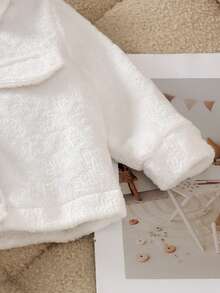 1pc Baby Girl Cute Comfortable Soft White Long Sleeve Fleece Jacket Autumn/Winter - White - View 6