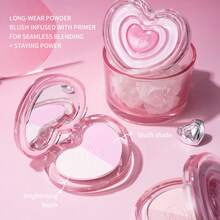 CZEL Palet Blush Dua Warna Bentuk Hati, Tekstur Matte Dapat Dilapis & Pigmen Tahan Lama, Cermin Terintegrasi, Blush Makeup Hati Lucu, Cocok untuk Riasan Harian - B04 - View 4