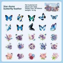 25pcs Floral Butterfly Sticker Set, Vintage Flower Decorative Self-Adhesive Stickers For Scrapbooking, Journaling, Planner And DIY Crafts - Multicolor - View 6